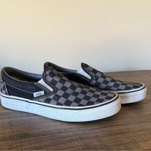 Vans Black and Gray Checkered Slip-Ons in Black and Pewter 6.5